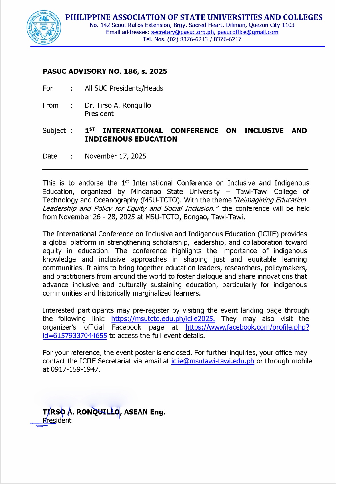 PASUC - Philippine Association of State Universities and Colleges Official Endorsement